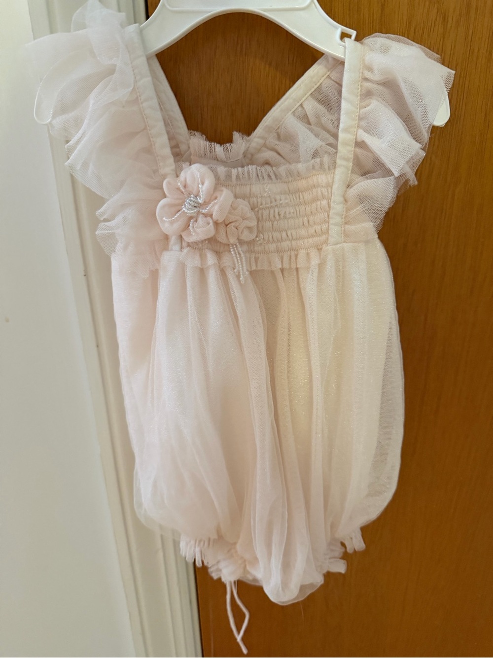Luna Luna Delicate Pink Tulle Baby Romper with Floral Accent - 12 m